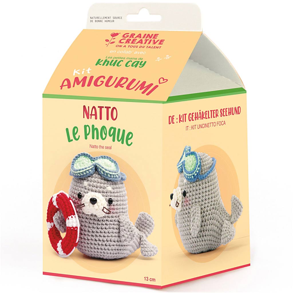 Amigurumi Crochet Kit, Natoo the Seal, size 13 cm, 1 pack-boobam
