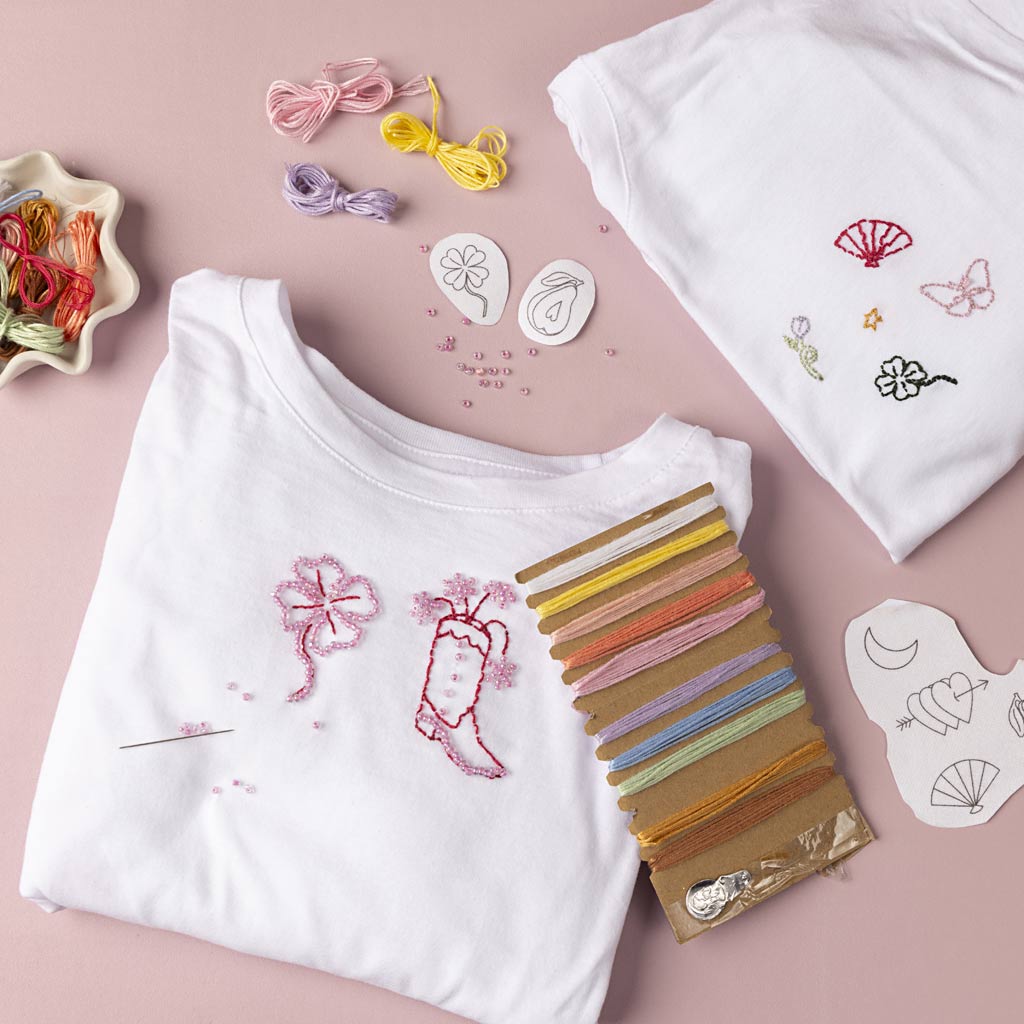 Craft Kit Embroidery, T-shirt, white, 1 pack-boobam