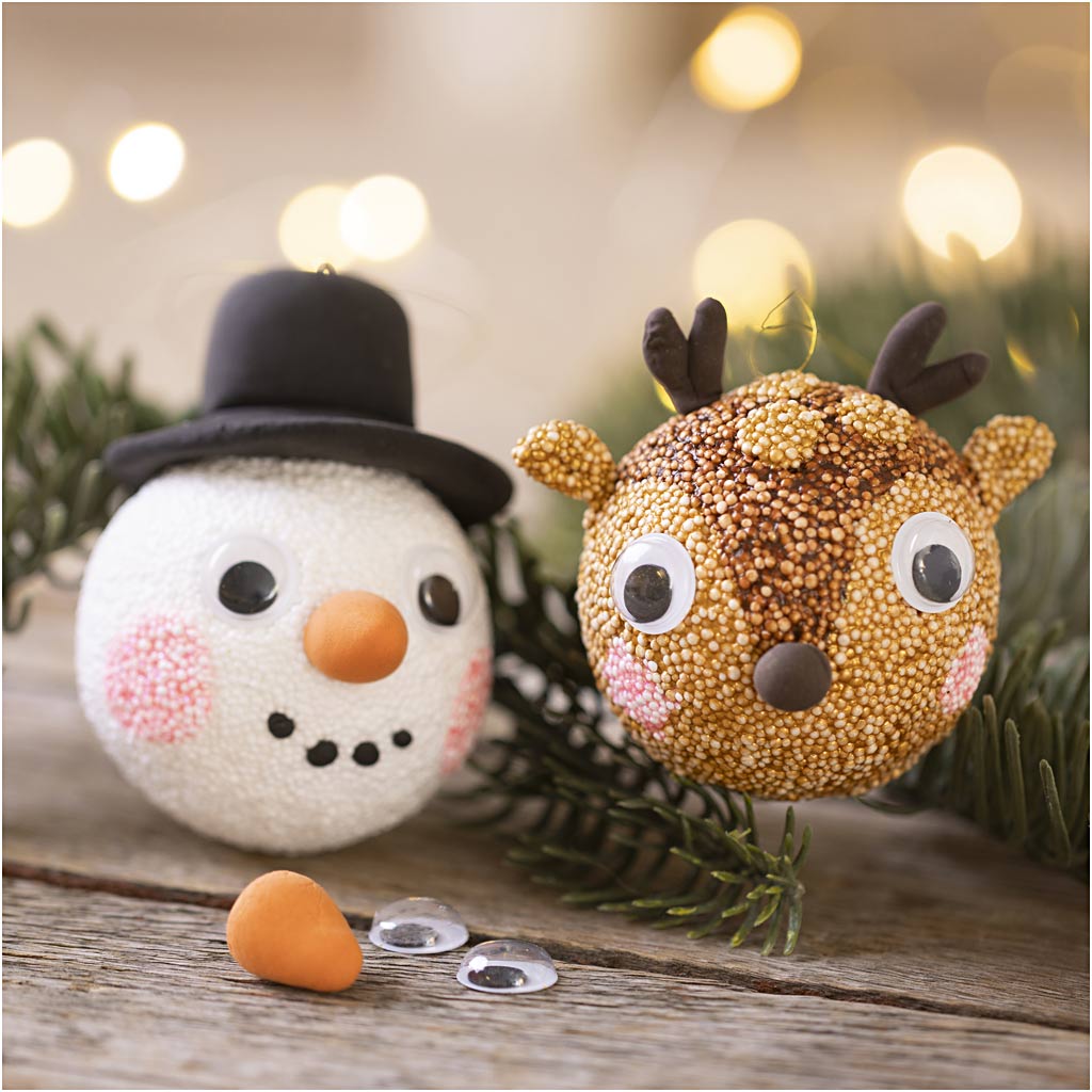 Mini Craft Kit Christmas Baubles, Reindeer and Snowman, 1 pack-boobam