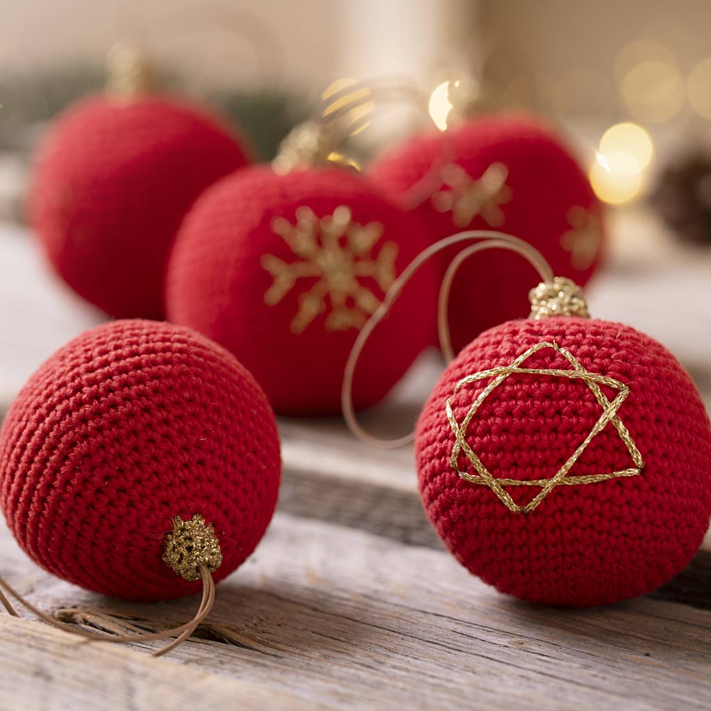 Craft Kit Crochet, Christmas Baubles, red, 1 pack-boobam