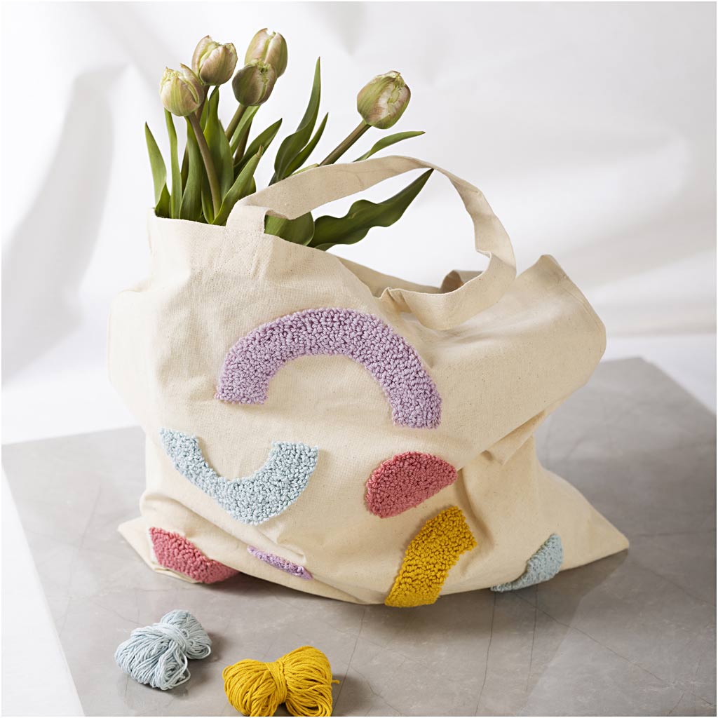 Craft Kit Punch Needle, Tote bag, pastel colours, 1 pack-boobam
