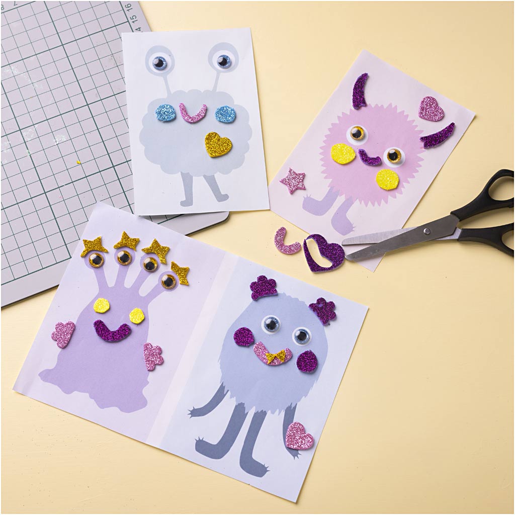 Mini Craft Kit Decoration, Monster Collage, pastel blue, pastel green, pastel pink, ...-boobam