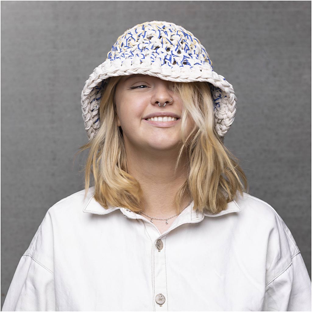 Craft Kit Crochet, Chunky Bucket Hat, blue, light natural, yellow, 1 pack-boobam