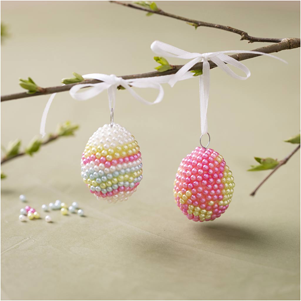 Mini Craft Kit Modelling, Beaded Eggs, pastel colours, 1 pack-boobam