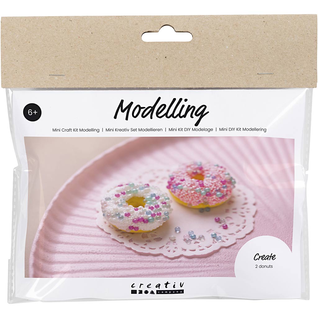 Mini Craft Kit Modelling, Donuts, pink, turquoise, white, yellow, 1 pack-boobam