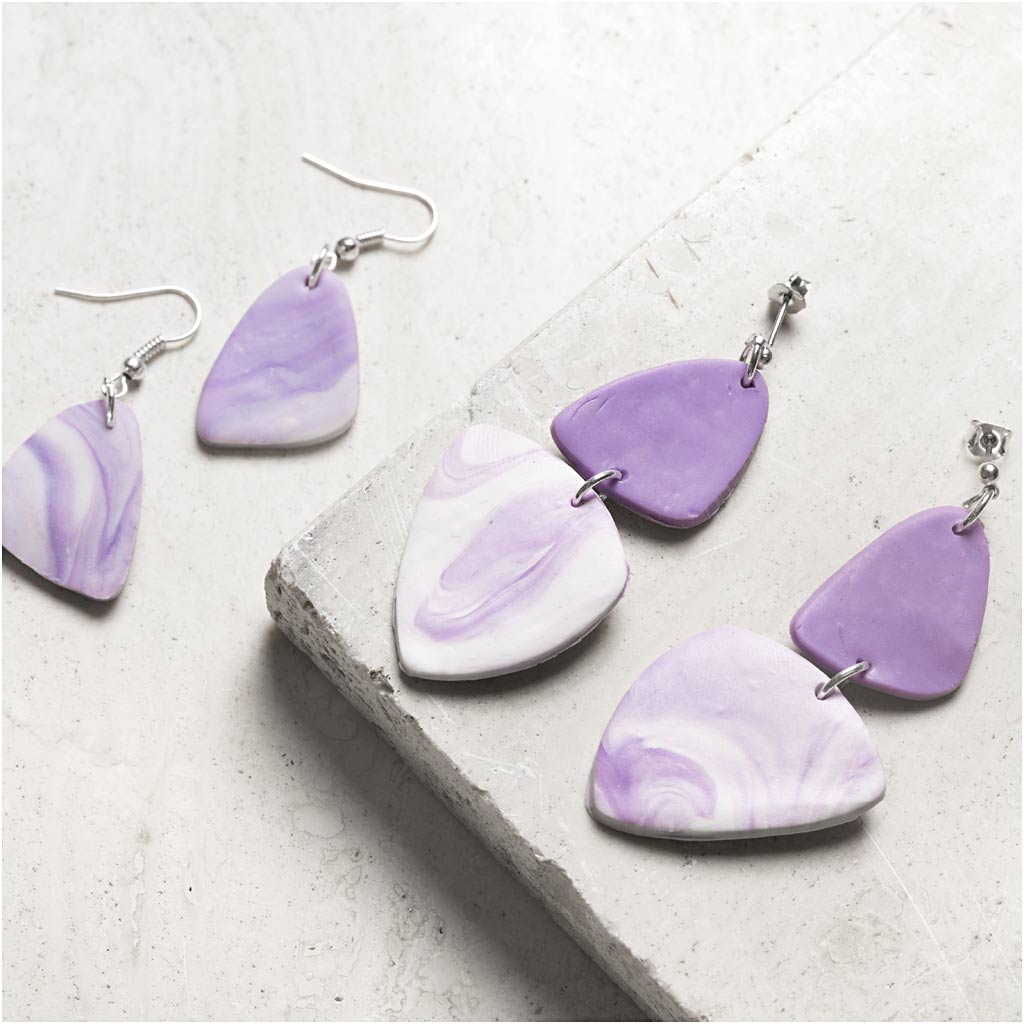 Mini Craft Kit Jewellery, Marbled Earrings, light lilac, 1 pack-boobam