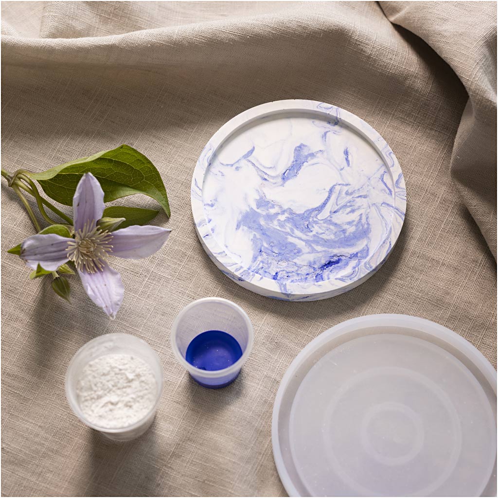 Craft Kit Resin Casting, Round Tray with Marbling, blue, white, 1 pack-boobam