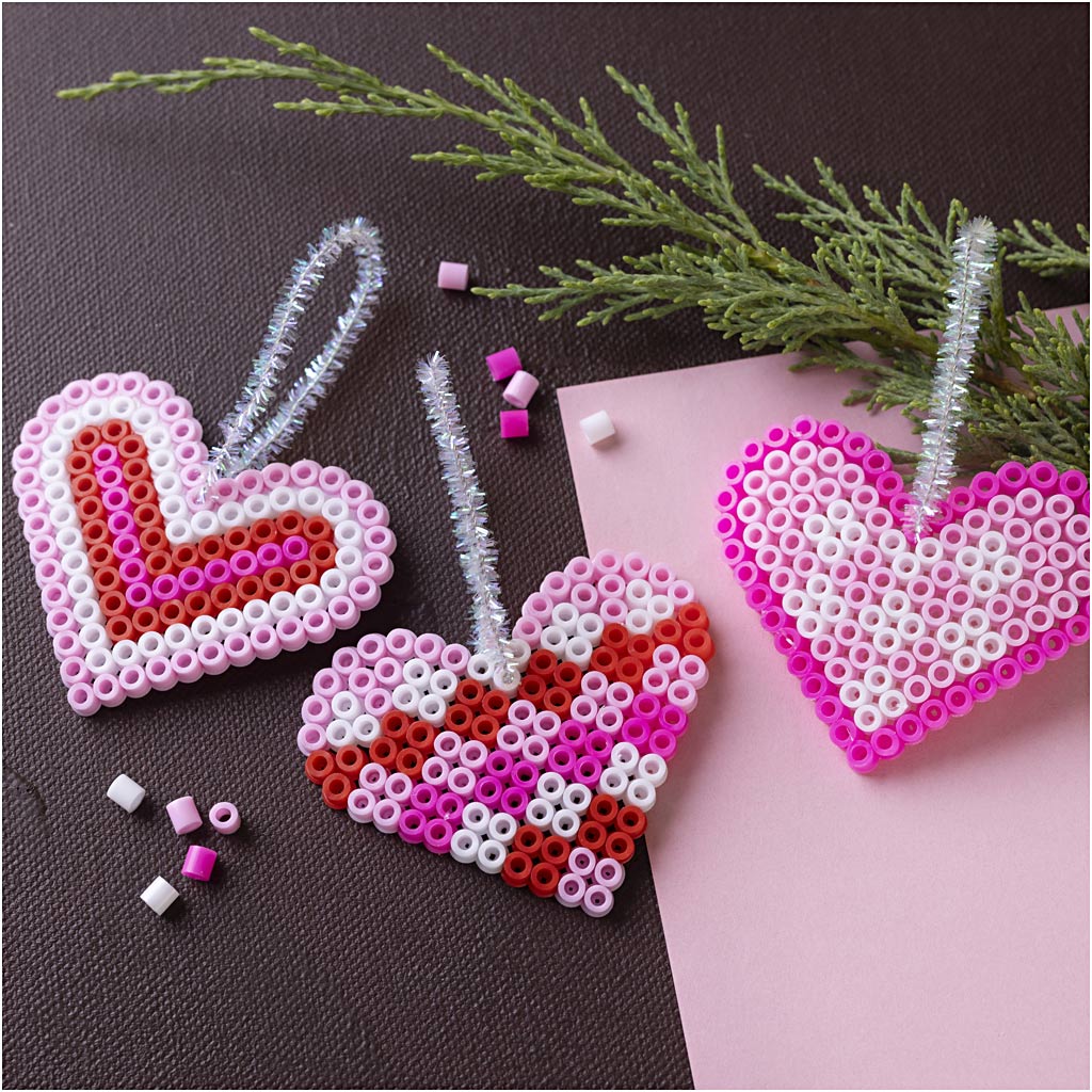 Mini Craft Kit Fuse Beads, Christmas hearts, pink, light pink, primary red, white, 1...-boobam