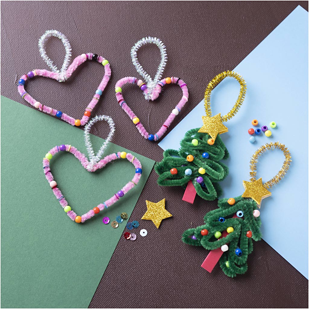 Mini Craft Kit Decoration, Hearts and Christmas trees, 1 pack-boobam