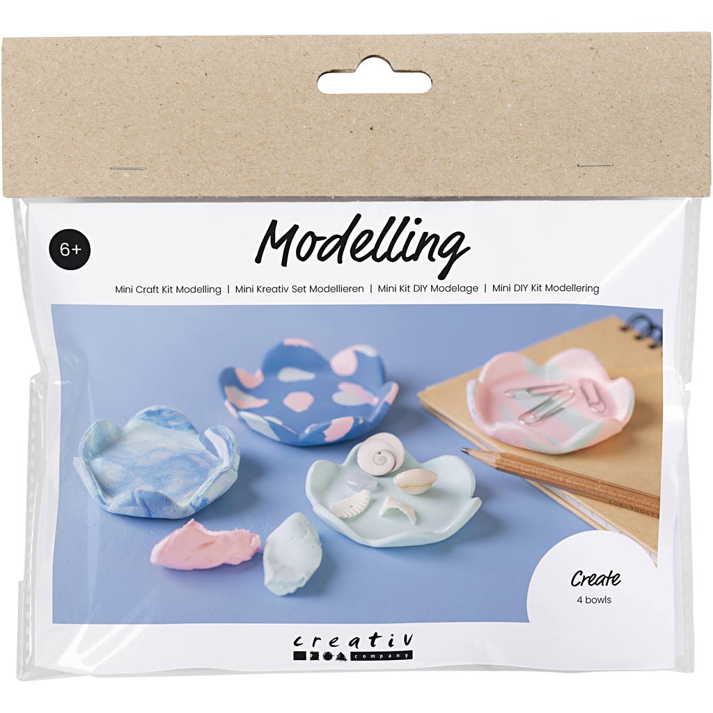 Mini Craft Kit Modelling, Bowls, pastel blue, light pink, 1 pack-boobam