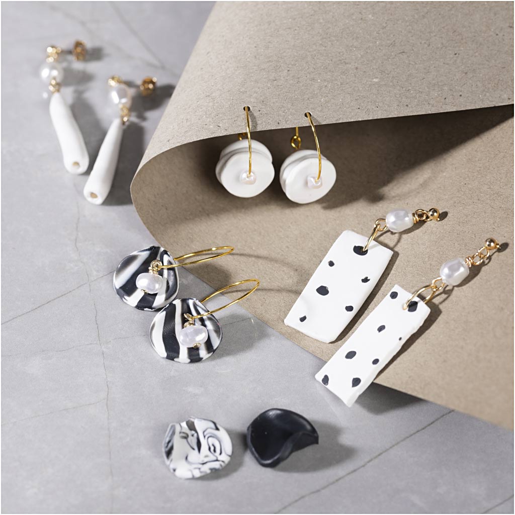 Mini Craft Kit Jewellery, Earrings, black, white, 1 pack-boobam
