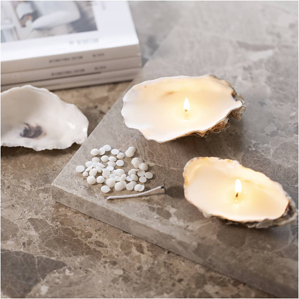 Mini Craft Kit Candle Making, Soy candles in oyster shells, off white, 1 pack-boobam