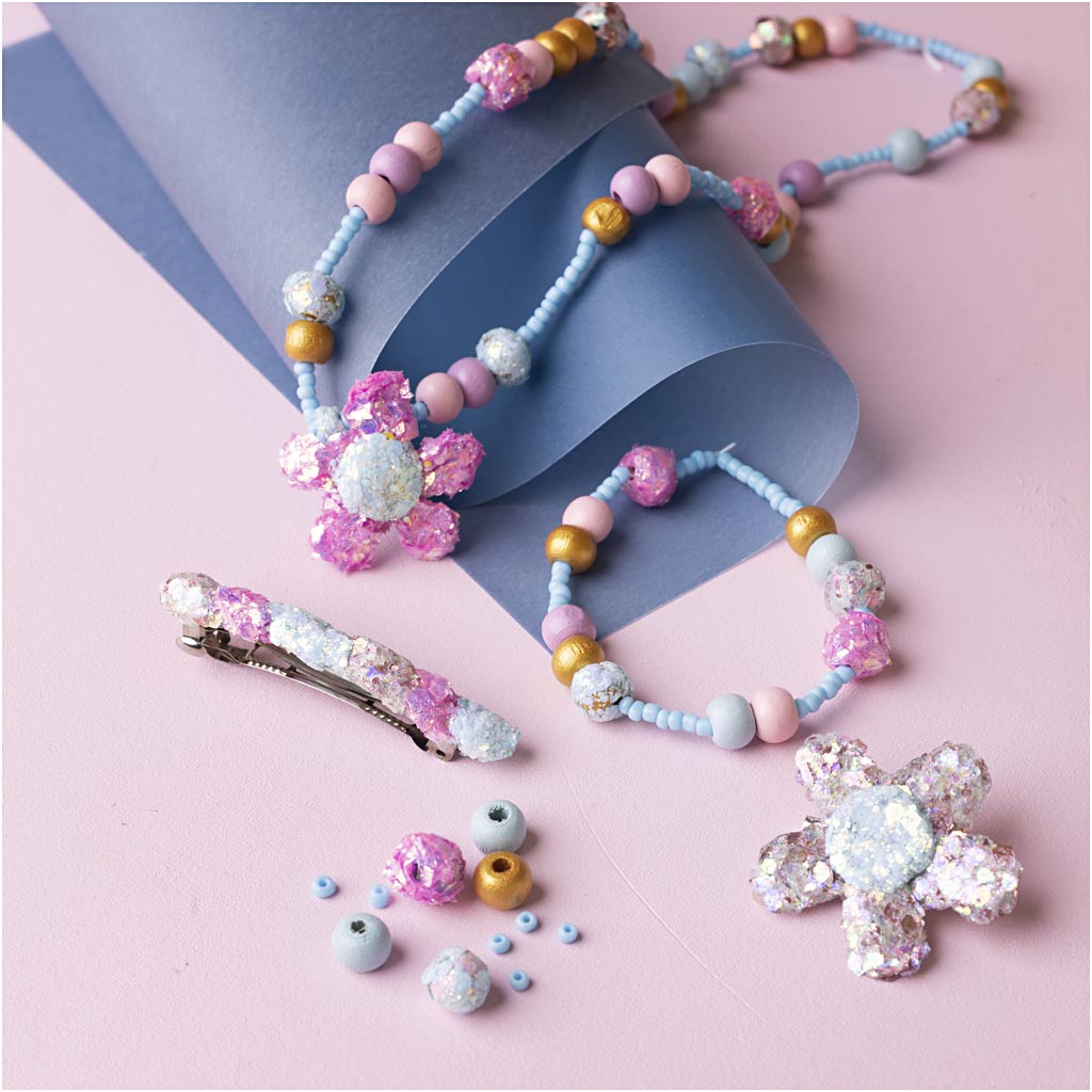 Mini Craft Kit Jewellery, Necklace, bracelet, clips, brooch, blue, light blue, past...-boobam
