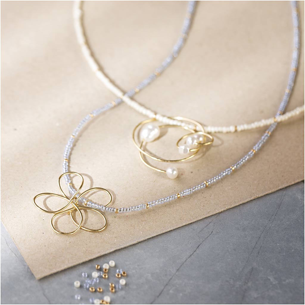 Mini Craft Kit Jewellery, Necklace with wire pendant, gold-plated, 1 pack-boobam