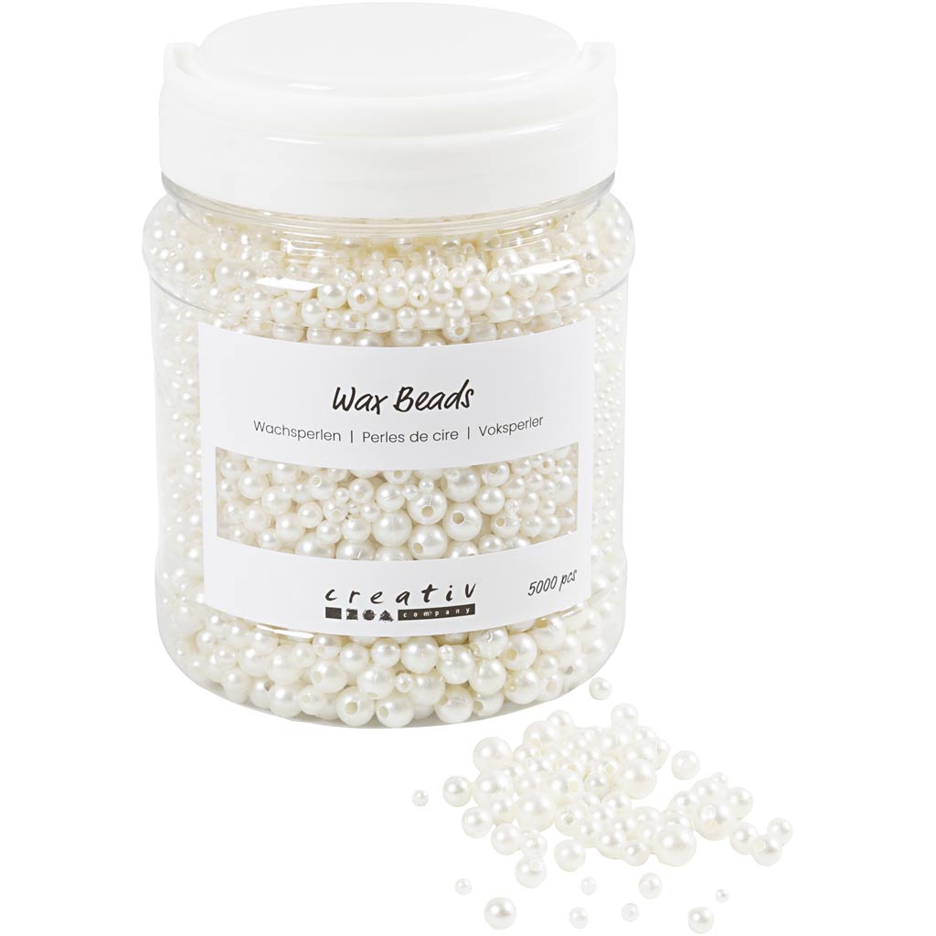 Wax Beads, Dia. 3-8 mm, hole size 1,3-2,5 mm, ca. 5000, white - moth...-boobam