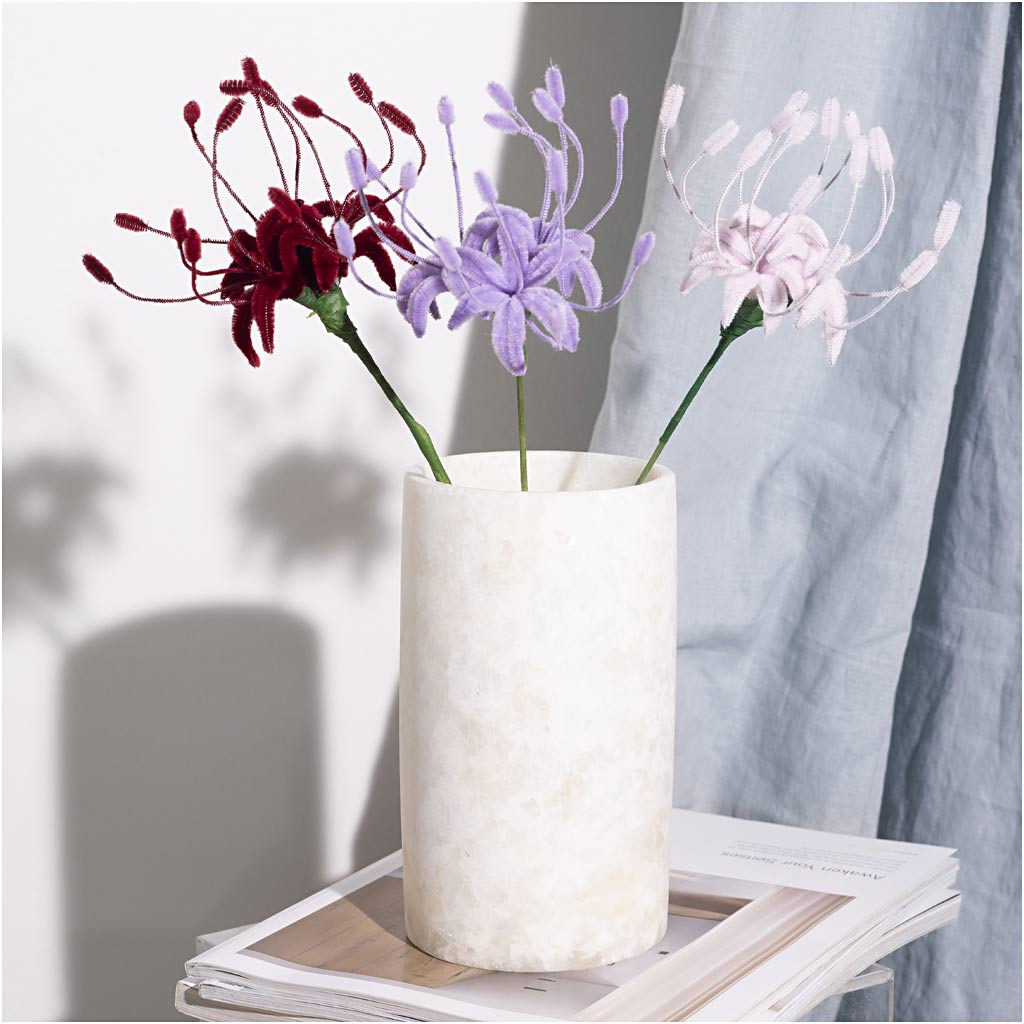 Mini Craft Kit Pipe Cleaner Flower, Spider lily, soft rose, light lilac, dark red, 1 pack-boobam