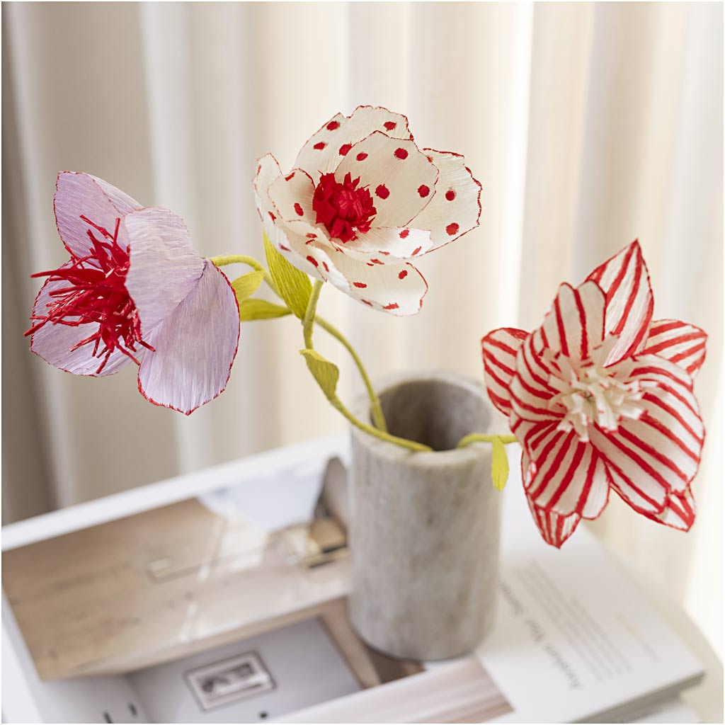 Mini Craft Kit Crepe Paper, Flowers, pastel colours, 1 pack-boobam