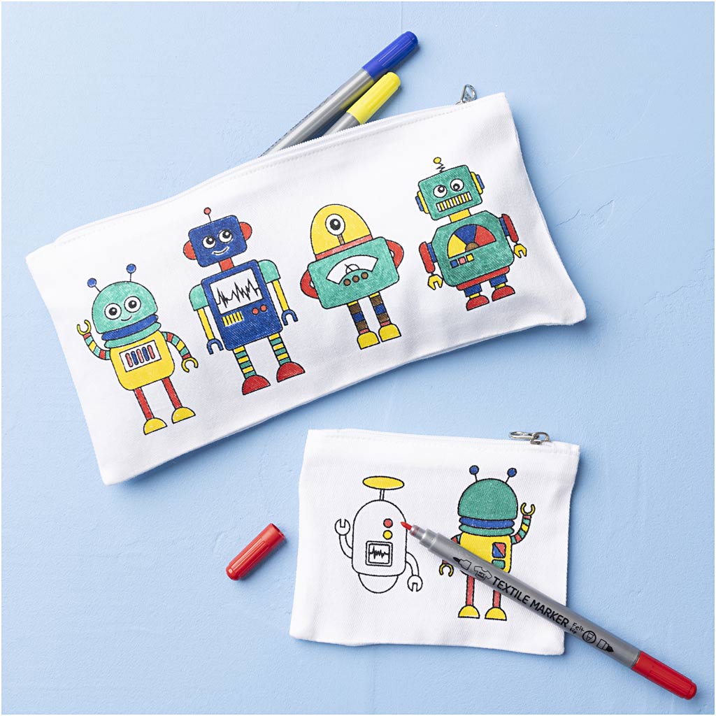 Mini Craft Kit Textile Decoration, Robot, primary colours, 1 pack-boobam