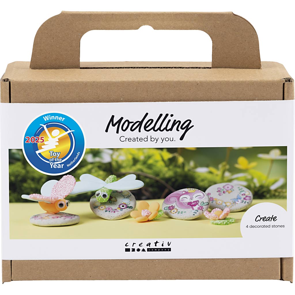 Mini Craft Kit Modelling, Stone with insect, grey, light pink, light turquoise, 1 pack-boobam