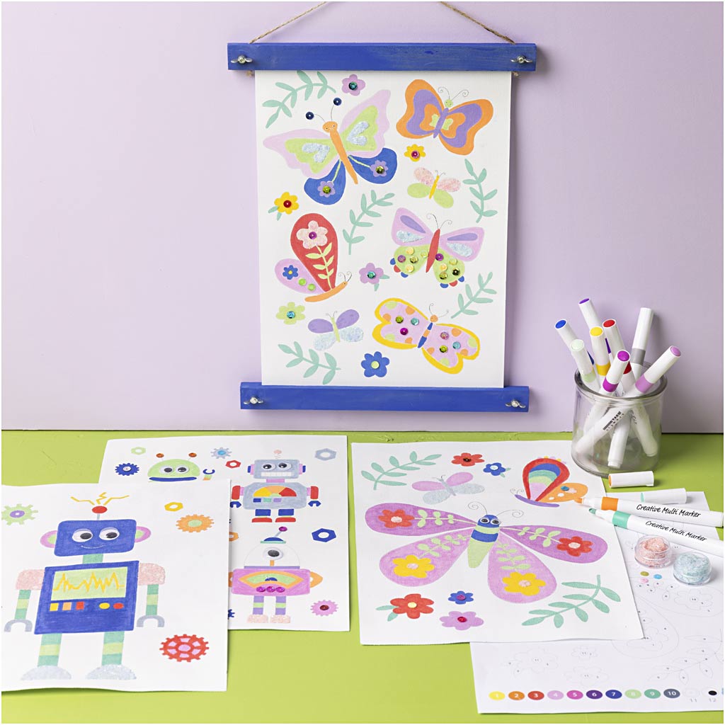 Craft Kit Colouring, Butterfly and robot, happy colours, 1 pack-boobam