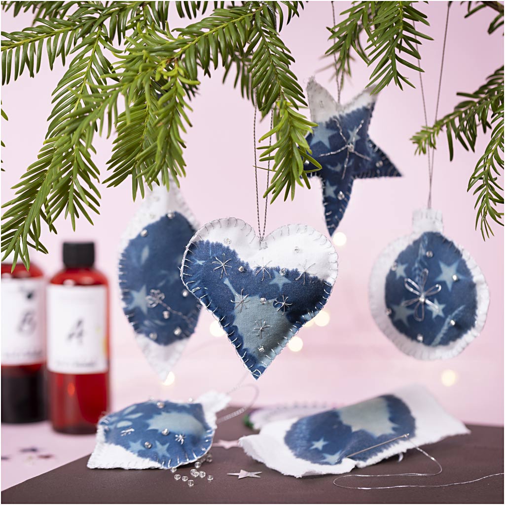 Craft Kit Cyanotype, Christmas decorations, blue, silver, 1 pack-boobam