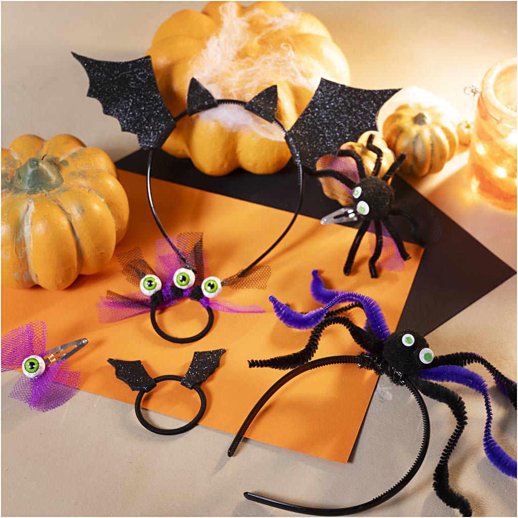 Mini Craft Kit Spooky Dress-Up, Headbands, hair clips and hair bands, black, lilac, purpl...-boobam