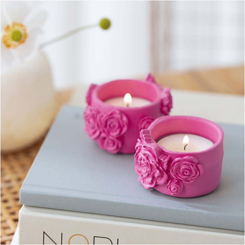 Mini Craft Kit Modelling, Tealight holders, pink, 1 pack-boobam