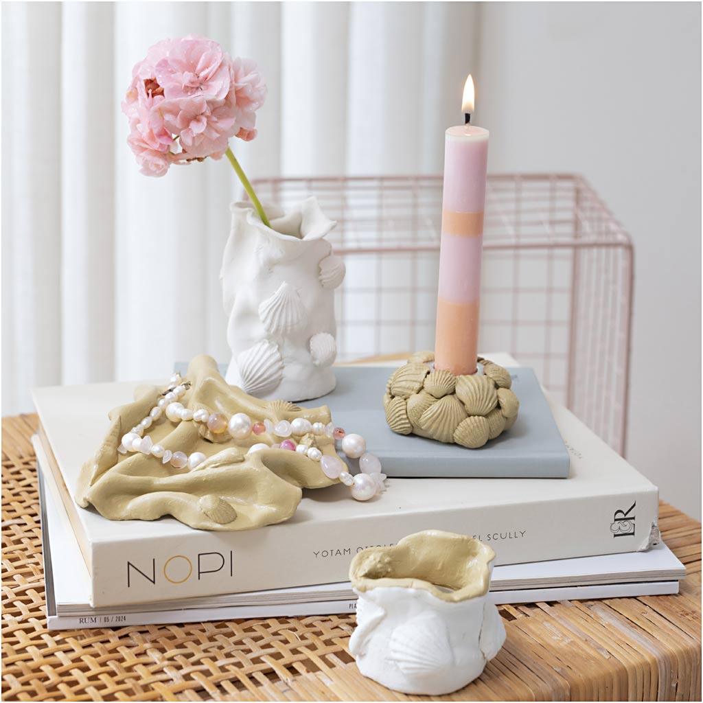 Craft Kit Modelling, Vases and candle holders, beige, ivory, off-white, 1 pack-boobam