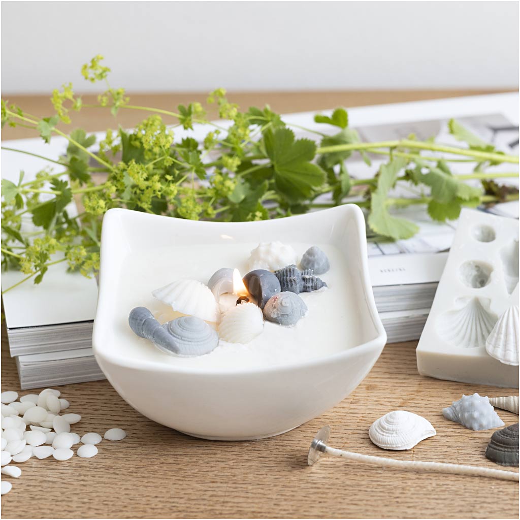 Mini Craft Kit Candle Making, Seashells, grey, off white, 1 pack-boobam