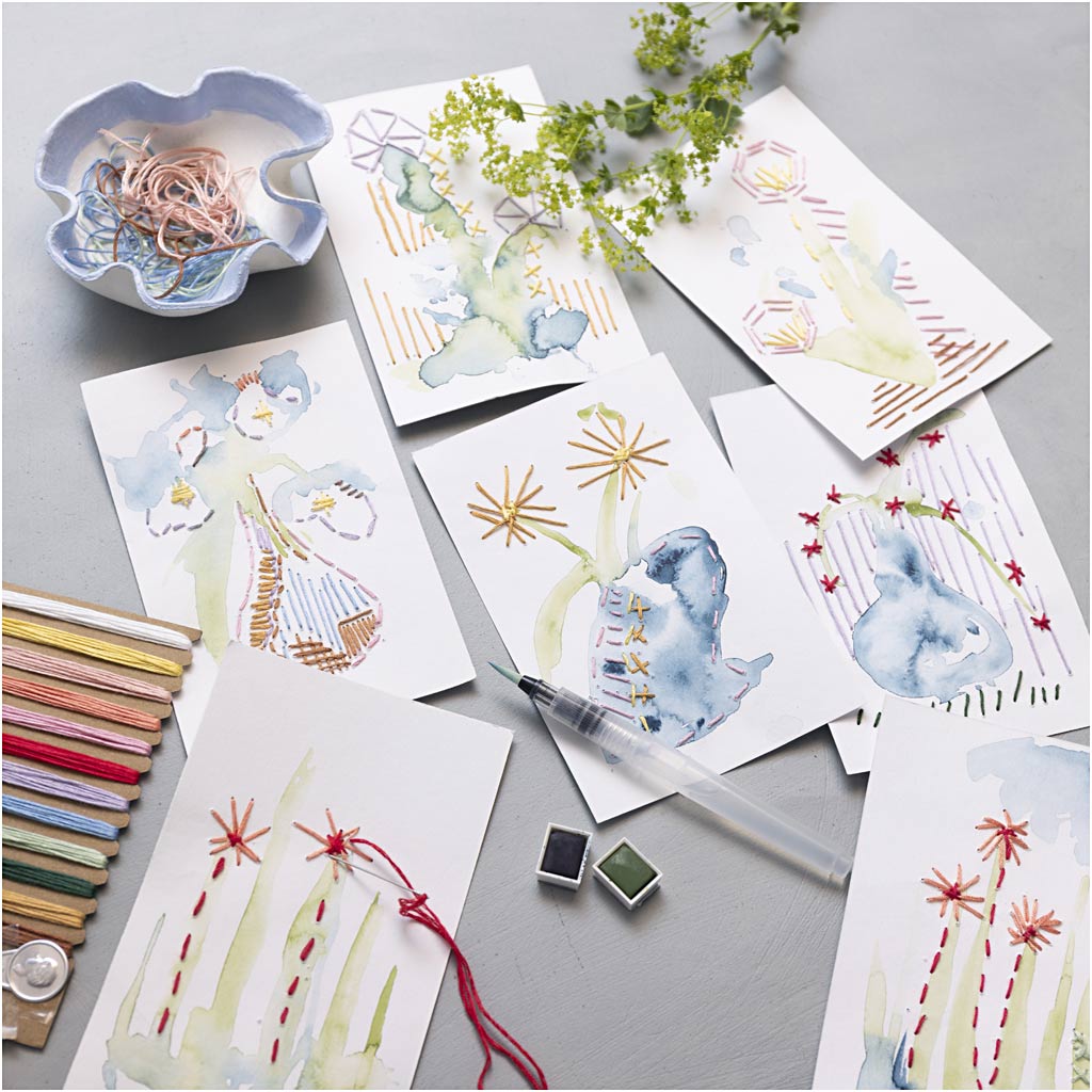 Mini Craft Kit Embroidery, Paintings with embroidery, assorted colours, 1 pack-boobam