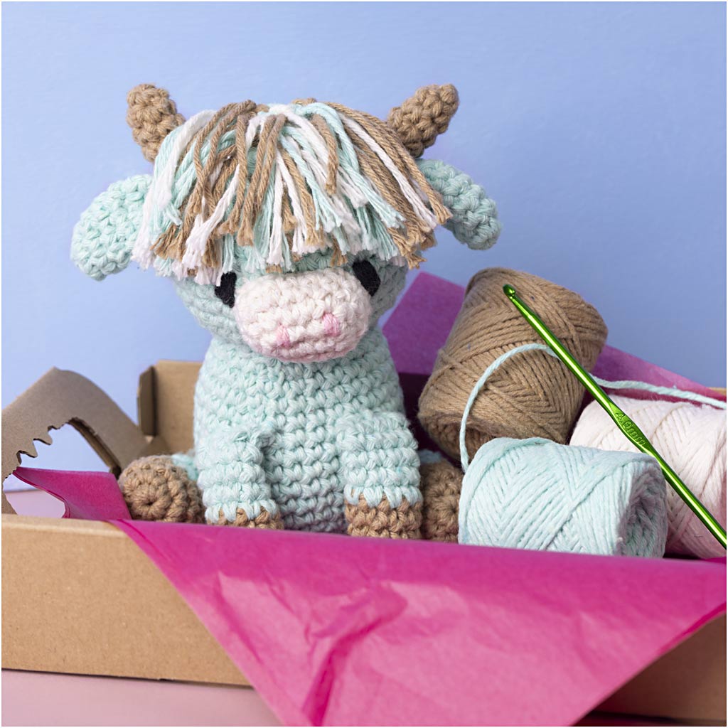 Craft Kit Amigurumi, Cow, beige, mint, 1 pack-boobam