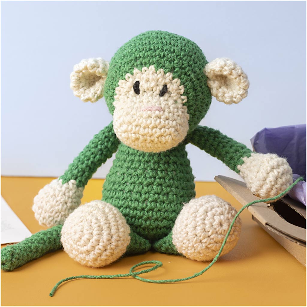 Craft Kit Amigurumi, Monkey, green, off white, 1 pack-boobam