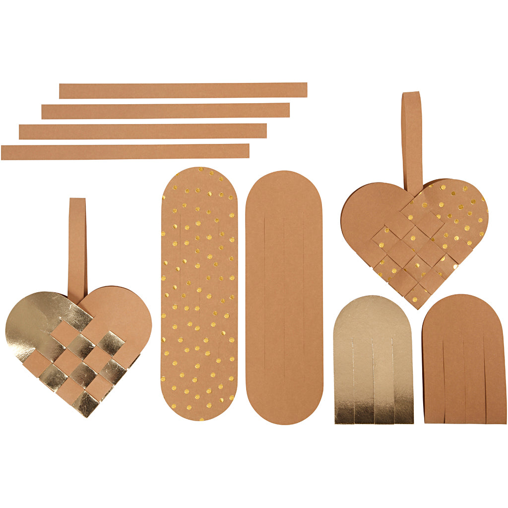 Faux leather paper hearts, Thickness 0,55 mm, gold, 1 set-boobam