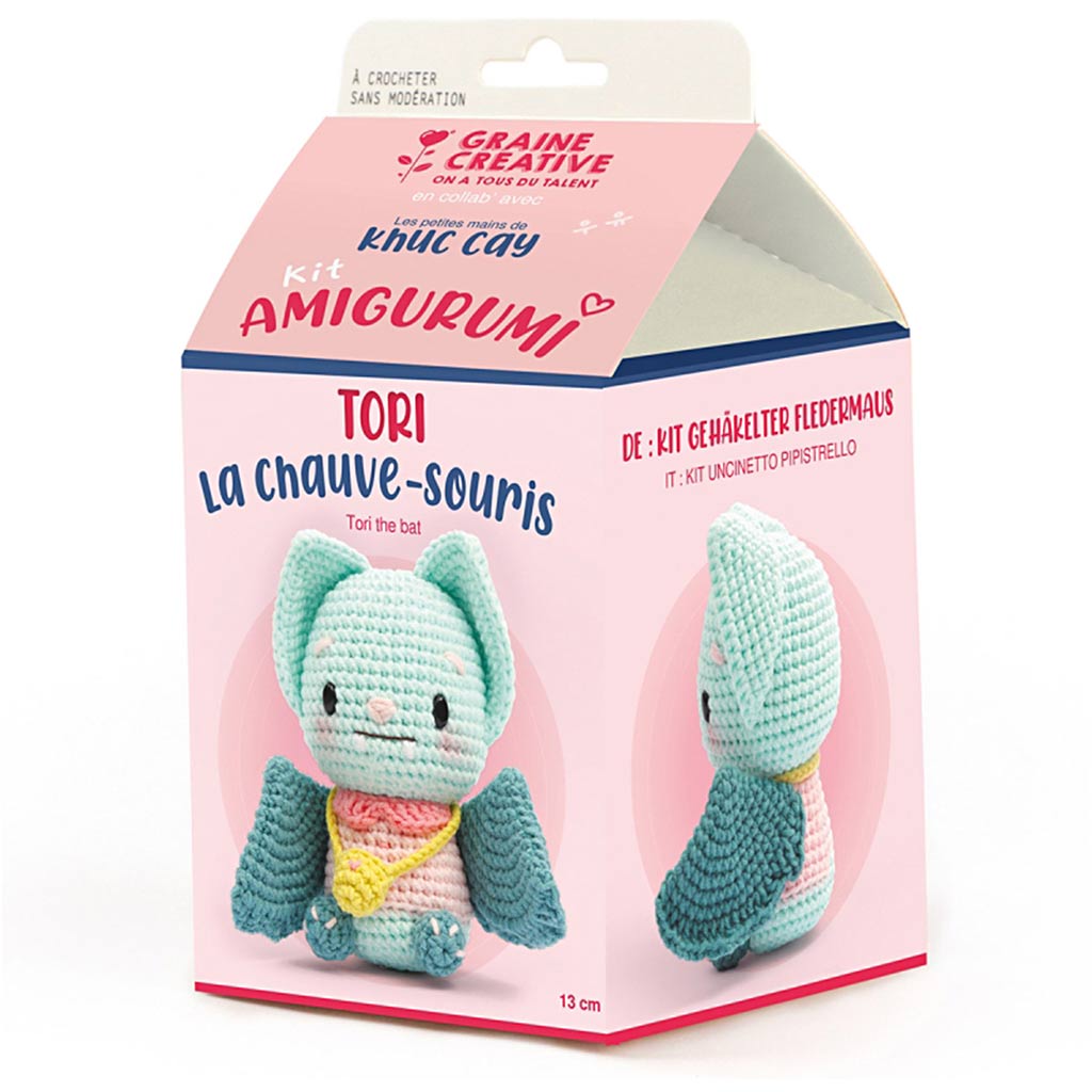 Amigurumi Crochet Kit, Tori the bat, size 13 cm, 1 pack-boobam