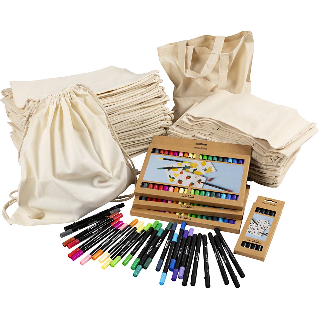 Group Craft Kit Shoe and Tote Bags with Markers, Size 27,5x30 cm, assorted colours, 1 set-boobam