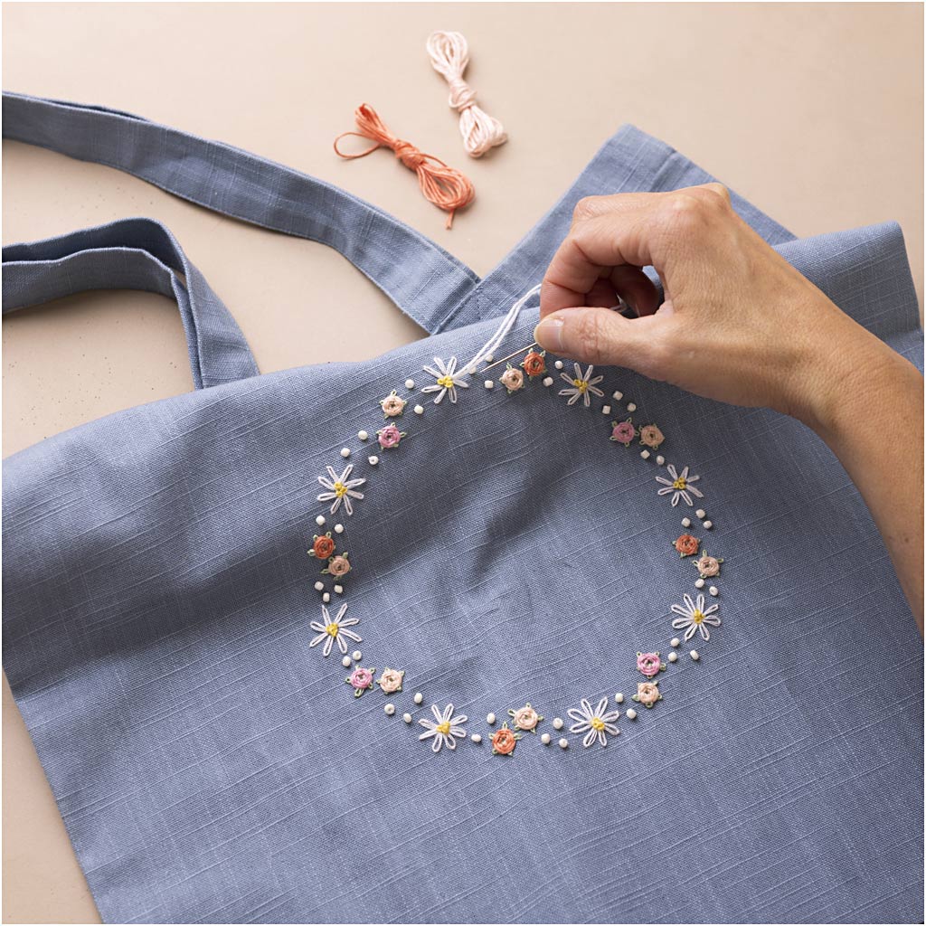 Craft Kit Embroidery, Tote bag, pigeon blue, 1 pack-boobam
