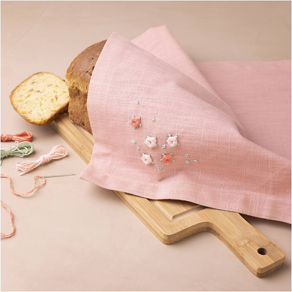 Mini Craft Kit Embroidery, Fabric napkin, dusty rose, 1 pack-boobam