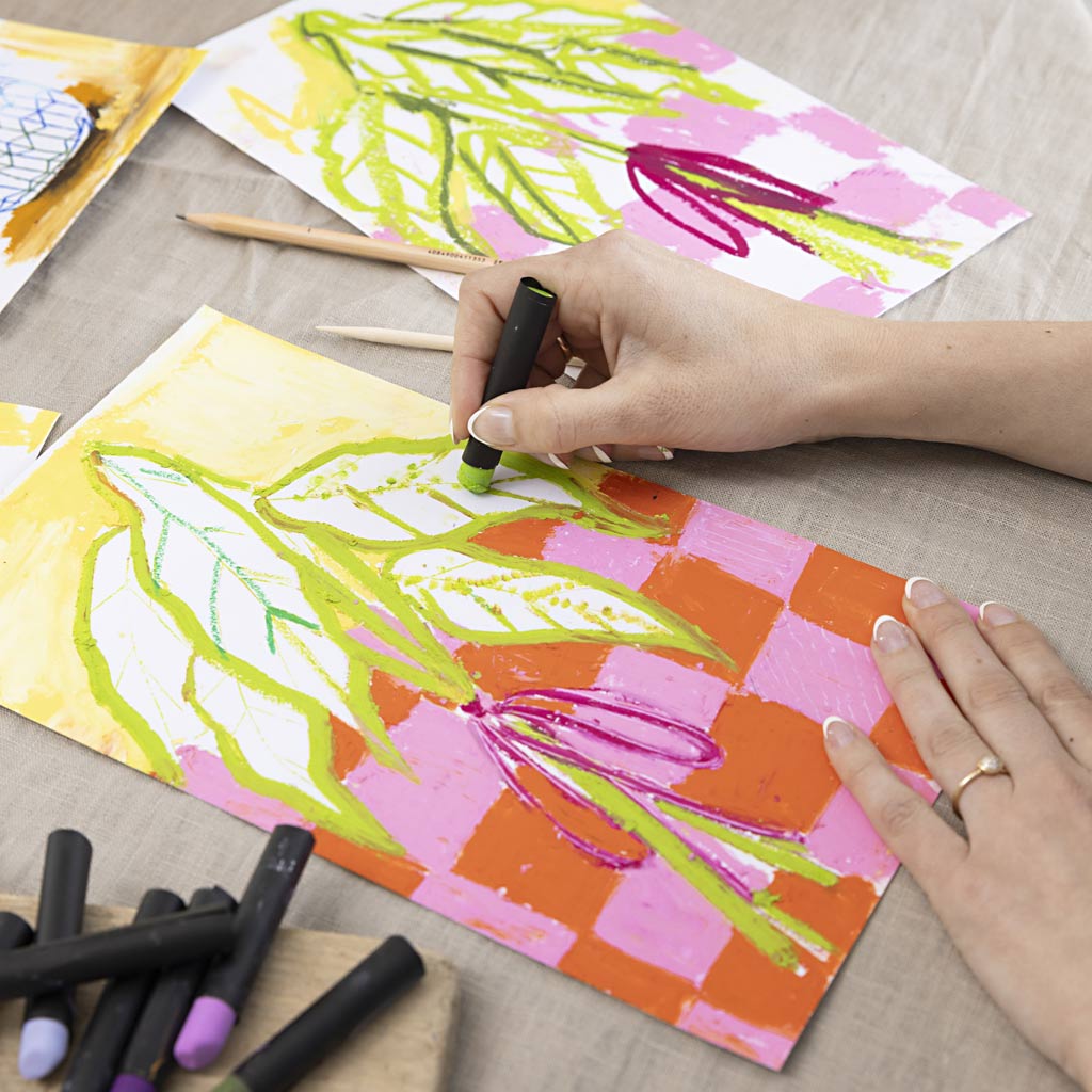 Craft Kit Oil Pastels, Flowers, assorted colours, 1 pack-boobam