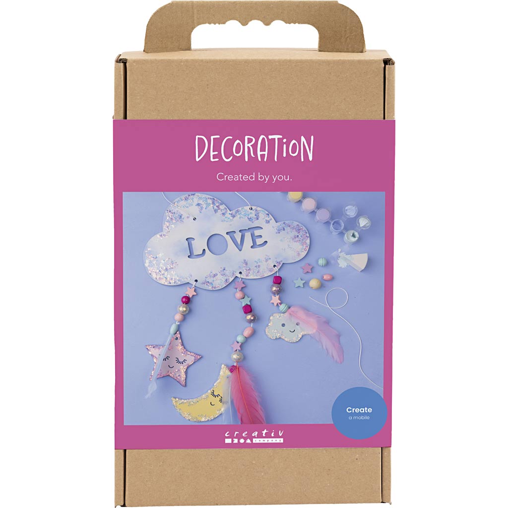 Craft Kit Decoration, Cloud, moon, star, glitter colours, pastel colours, 1 pack-boobam