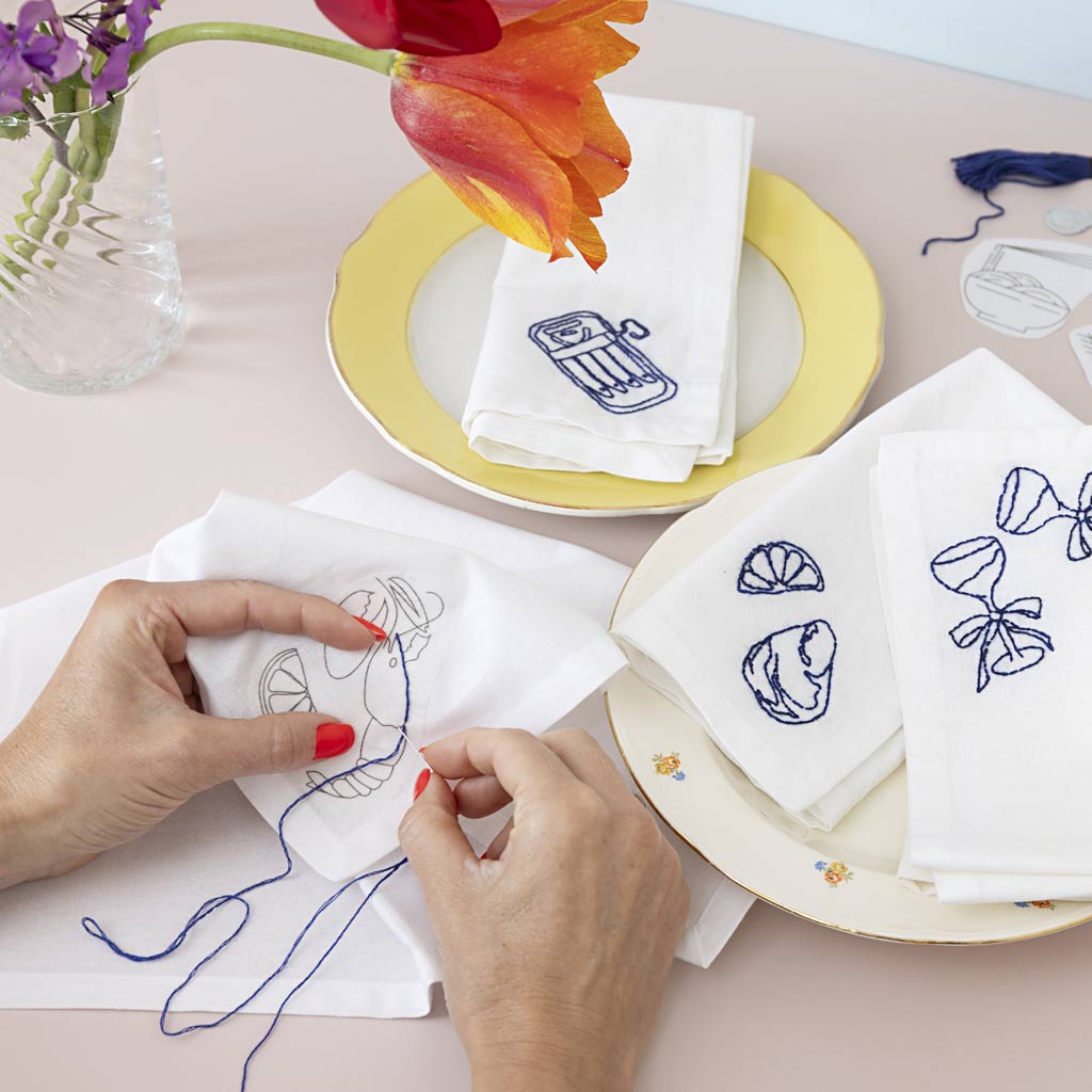 Craft Kit Embroidery, Table Napkins, off white, 1 pack-boobam