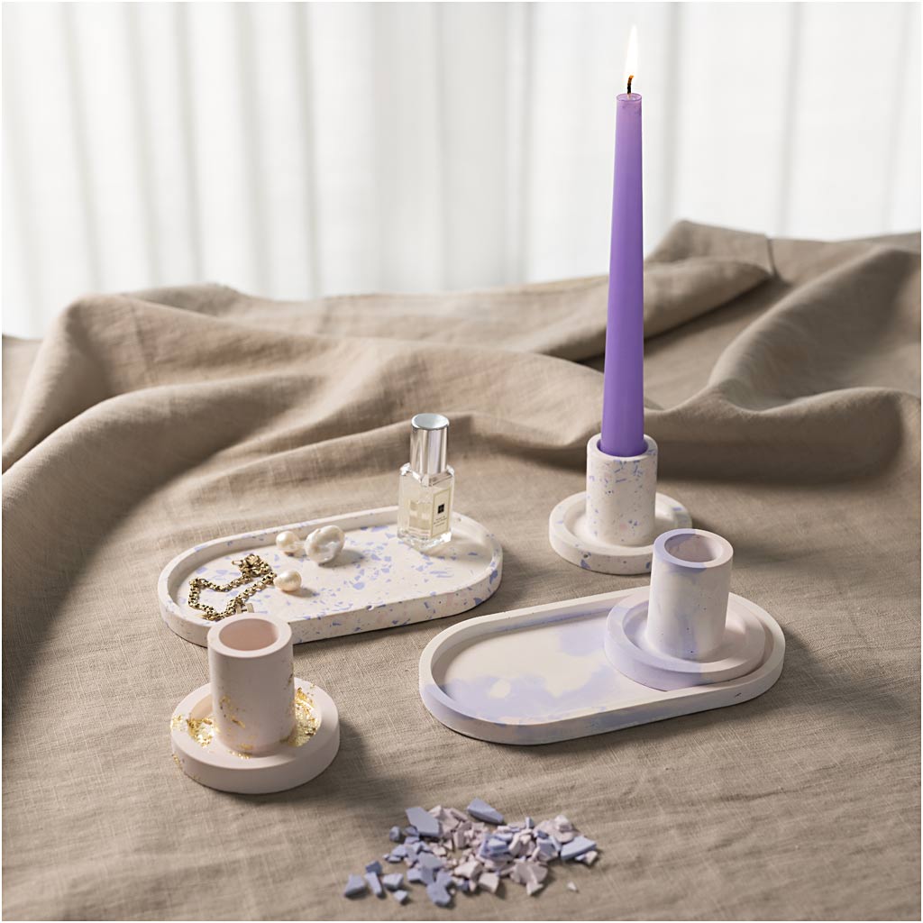 Starter Craft Kit Resin Casting, 3 candle holders and 2 trays, blue, light pink, white, 1 ...-boobam