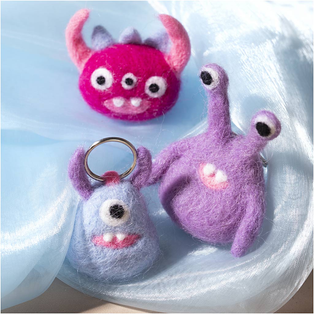 Mini Craft Kit Needle Felting, Monster, assorted colours, 1 pack-boobam