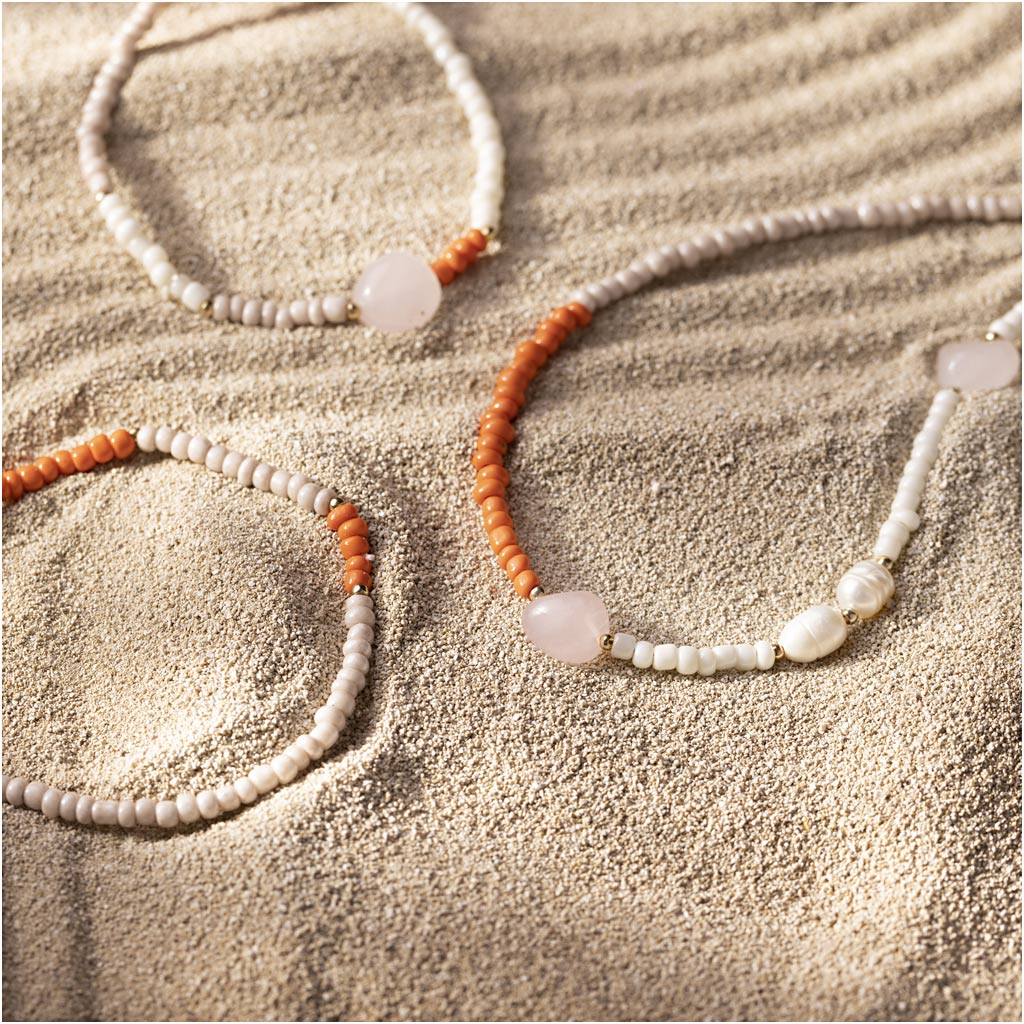 Mini Craft Kit Jewellery, Rose Quartz Necklace and Bracelet, 1 pack-boobam