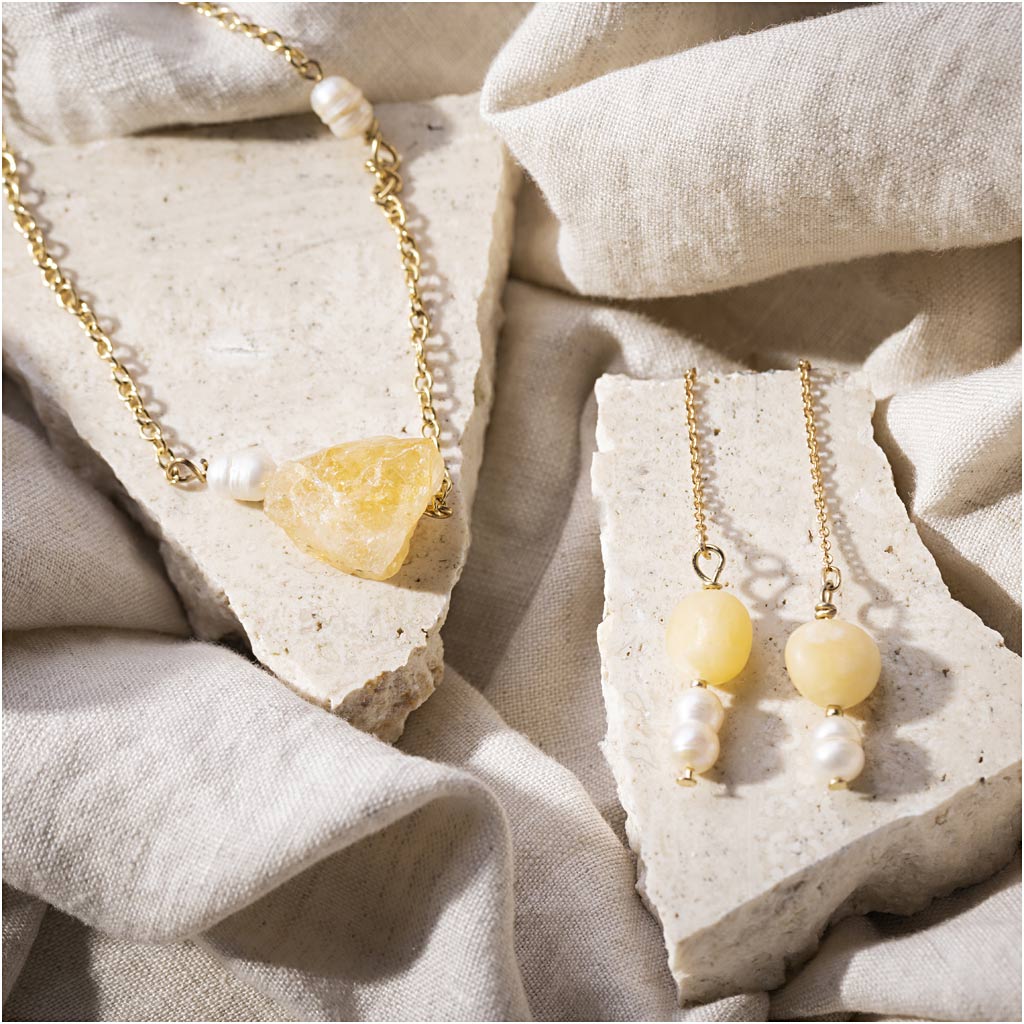 Mini Craft Kit Jewellery, Honey Calcite Necklace and Earrings, 1 pack-boobam
