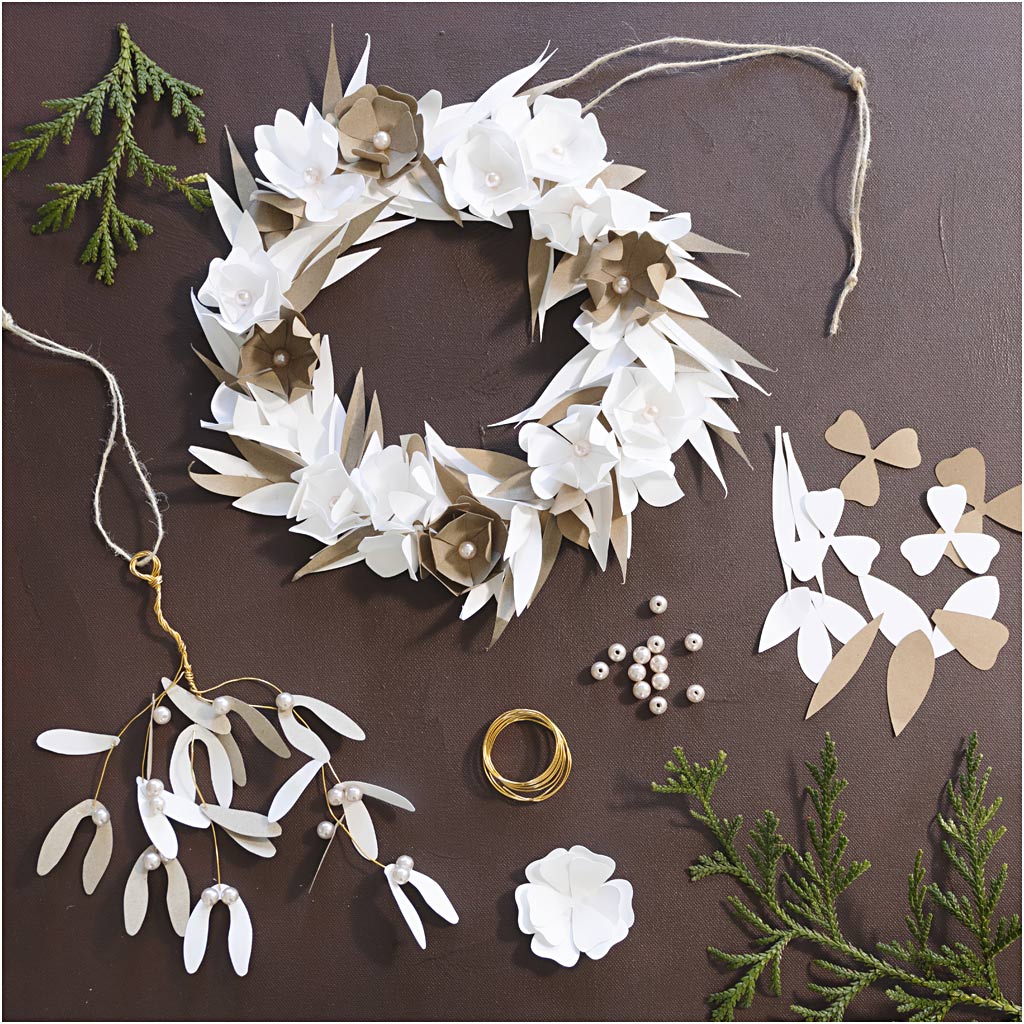 Craft Kit Paper Crafting, Wreath, white, light natural, 1 pack-boobam