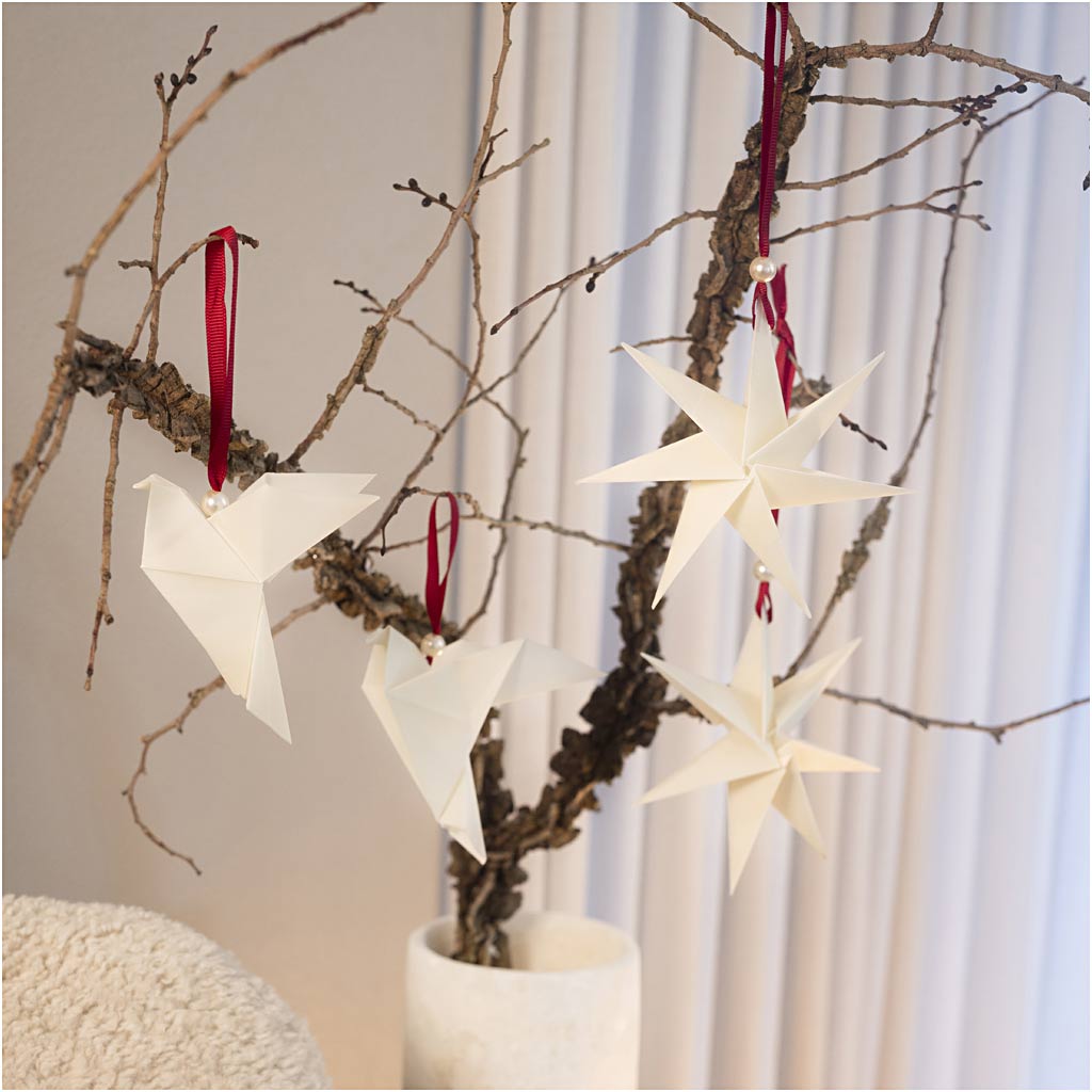 Mini Craft Kit Origami, Doves/stars, dark red, off-white, 1 pack-boobam