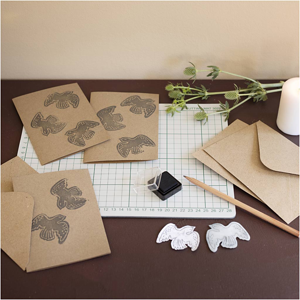 Mini Craft Kit Foam Printing, Card with doves, beige, 1 pack-boobam
