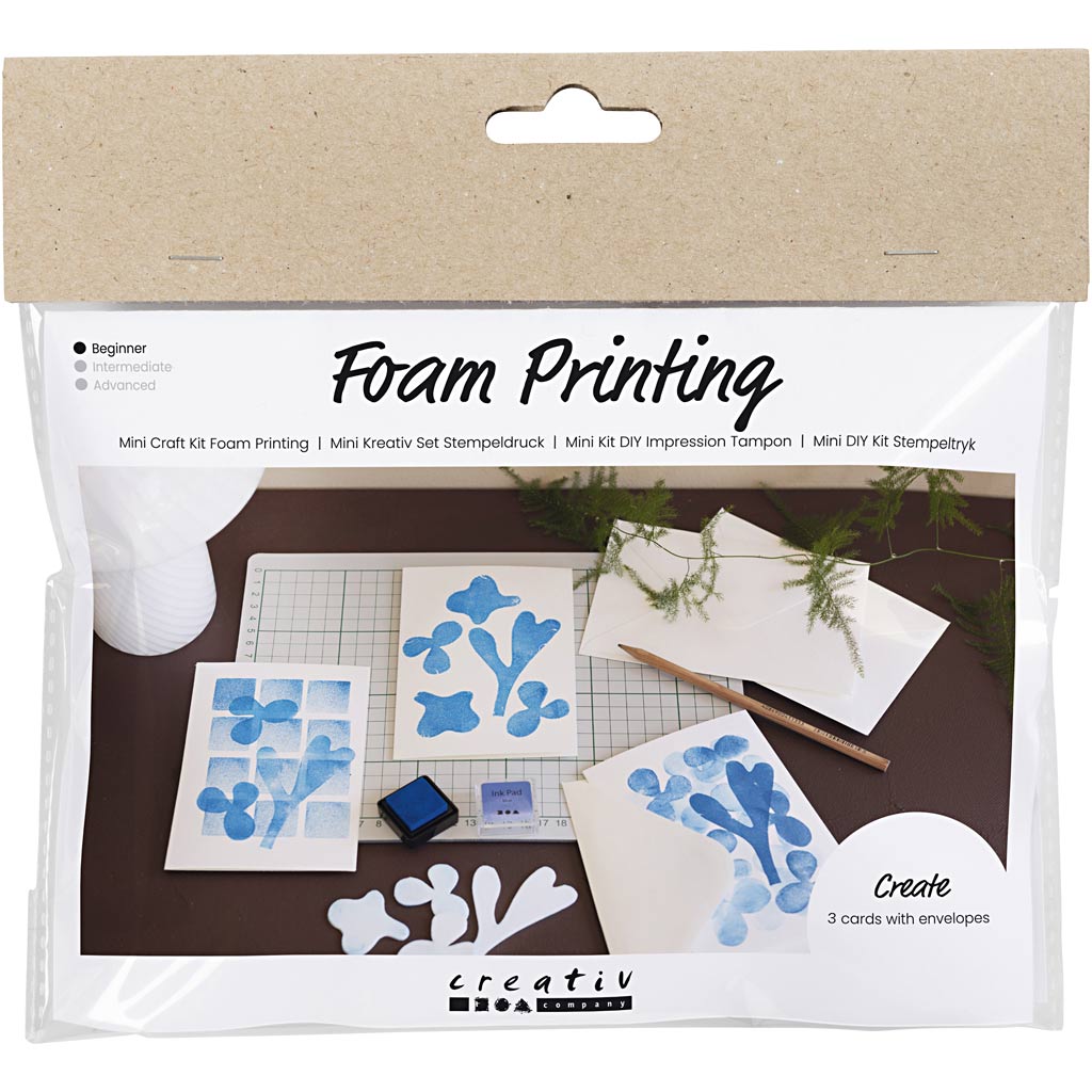 Mini Craft Kit Foam Printing, Card with design, white, off white, 1 pack-boobam