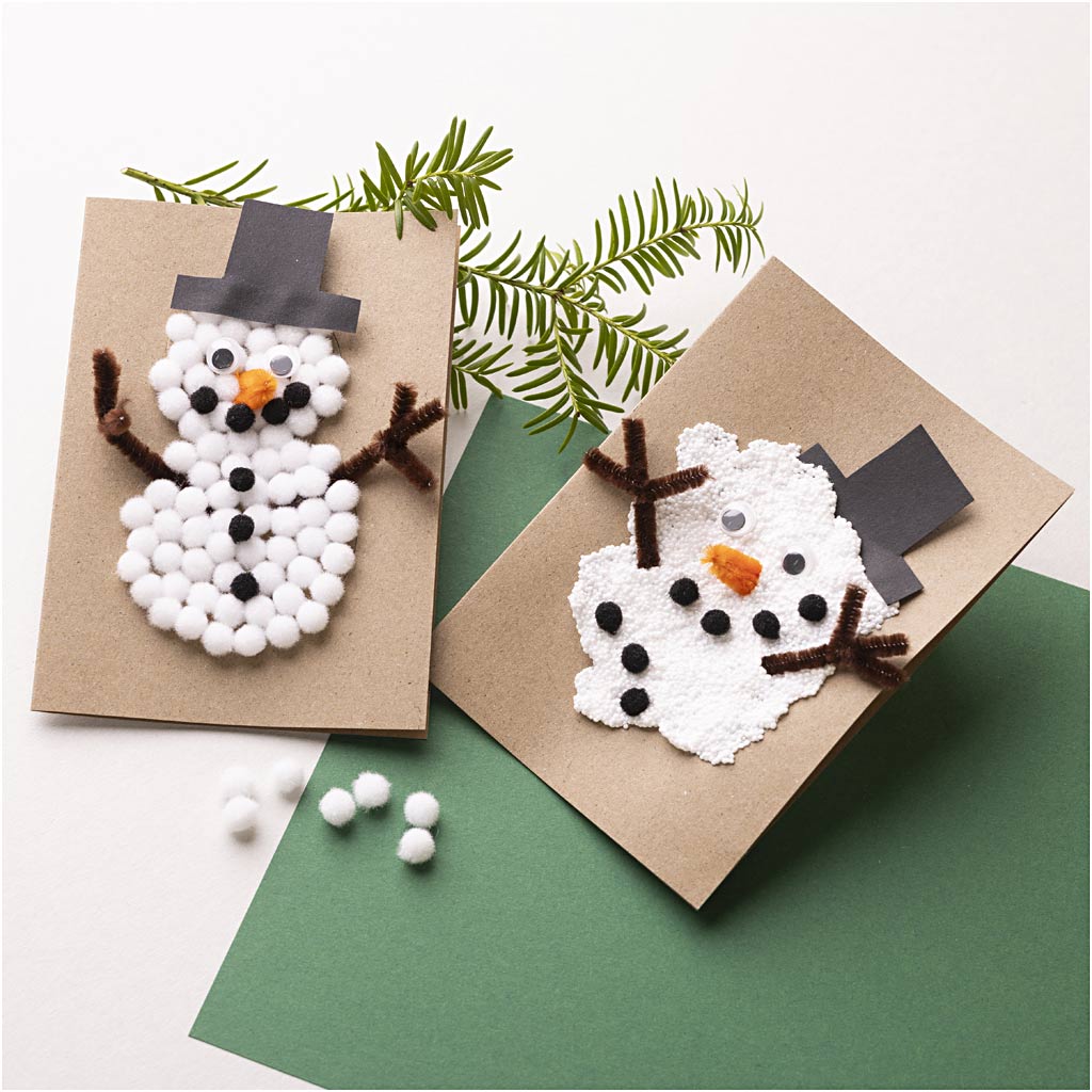 Mini Craft Kit Decoration, Christmas cards with snowmen, black, brown, mid-orange, w...-boobam