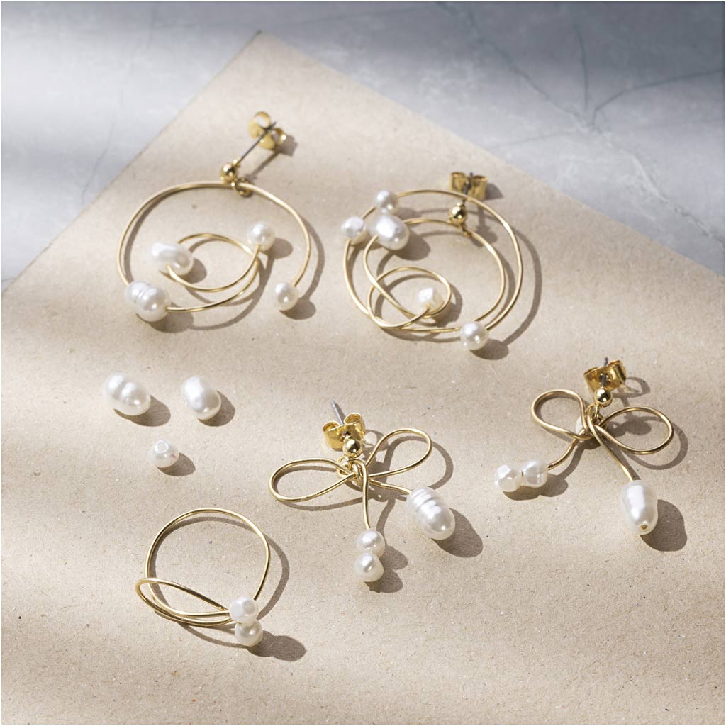 Mini Craft Kit Jewellery, Wire earrings, gold-plated, 1 pack-boobam